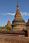 The cluster of red brick temples, named Khay-min-gha on the map on the North plain of Bagan. Myanmar. 